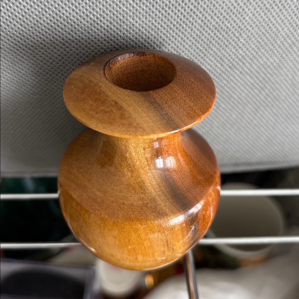 Vintage Oregon Myrtlewood mini vase candle holder Brown Wooden Vase 3” tall - Picture 5 of 9